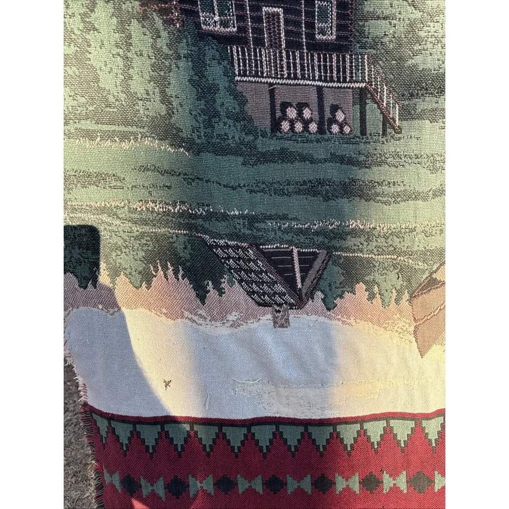 Mountain Lakefront Cabin Throw Blanket Thick Vintage 44x68